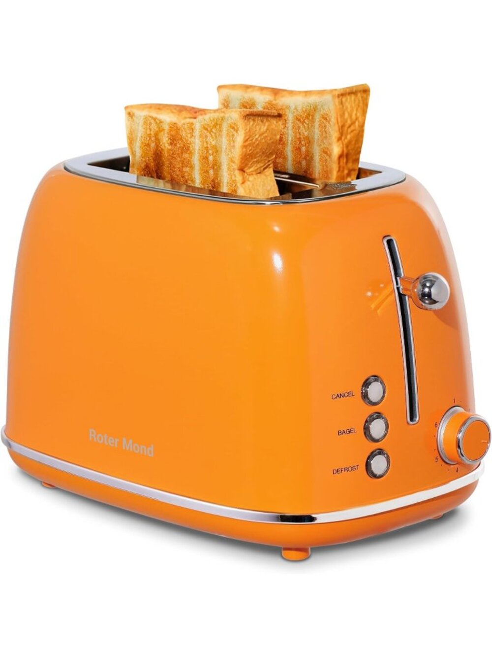 2 Slice Orange Retro Stainless Steel with Bagel Defrost Functions Toaster